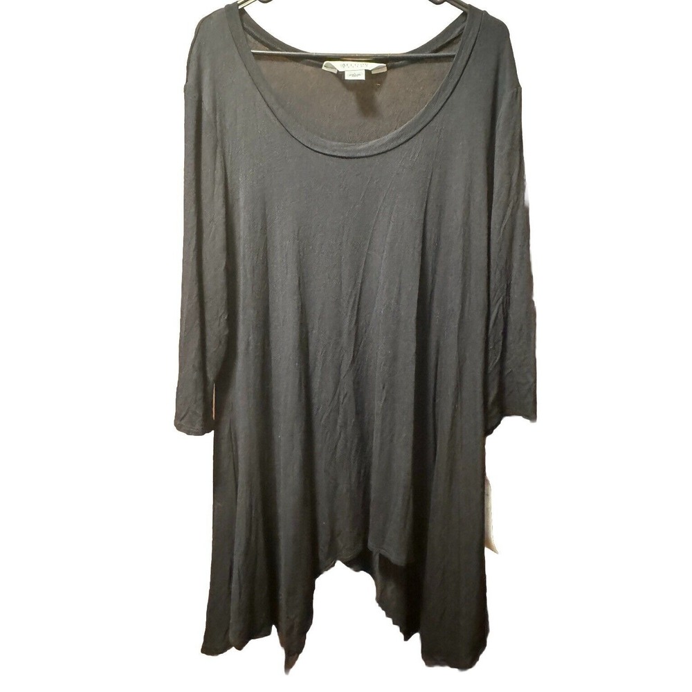 Allison Taylor‎ Black Sharkbite Hem Tunic Blouse 3/4 Sleeve Women Large NWT